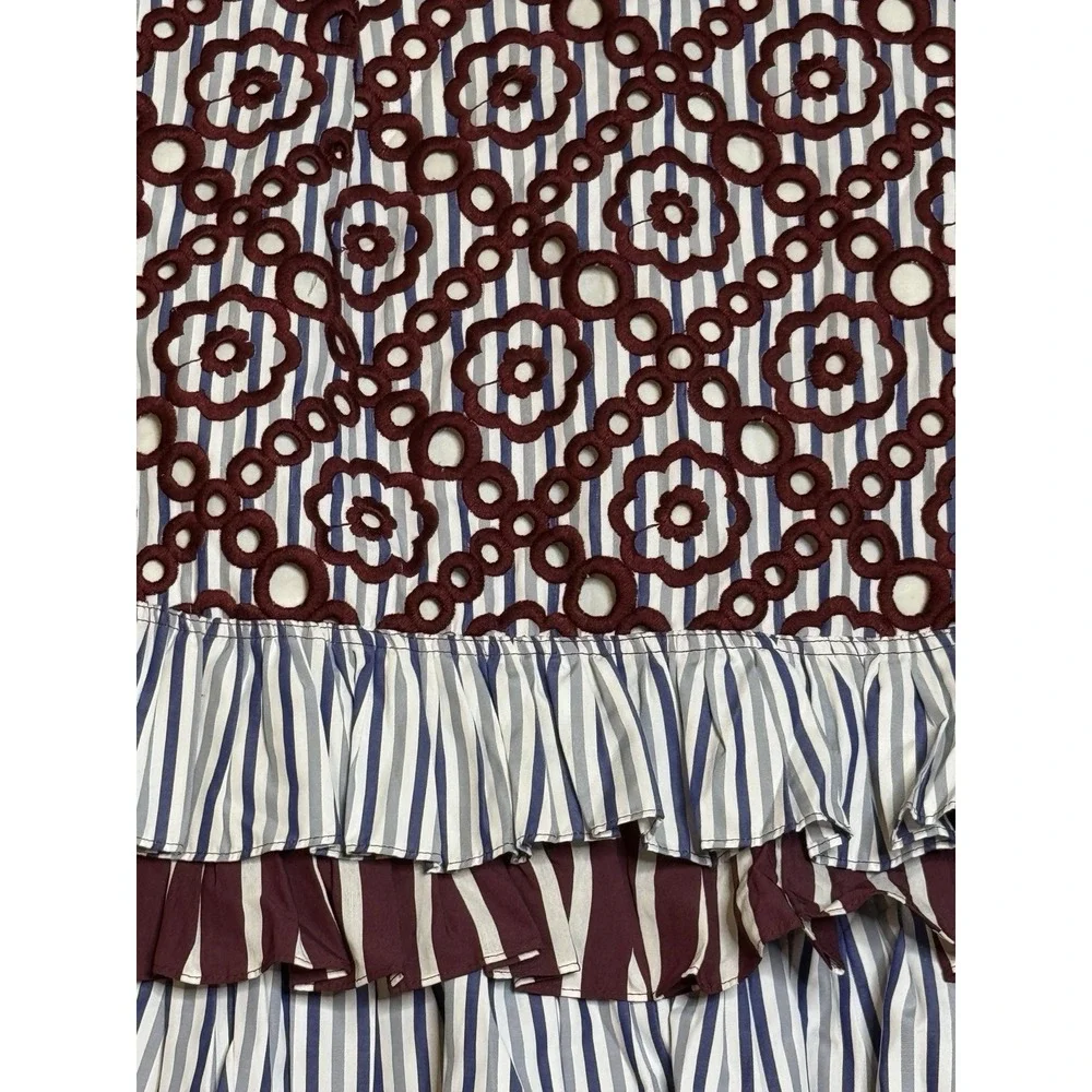 Sandro Paris Eyelet Cotton Tiered Mini Skirt Size 3 Ruffle Stripe Floral Prep‎ - Picture 3 of 9